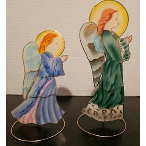 Capiz Shell painted Winged Praying Angels on Stands Christmas Decor